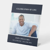 Uitvaart blauwe foto gedenkteken viering van het l reclamebord met voetstuk (Voorkant)