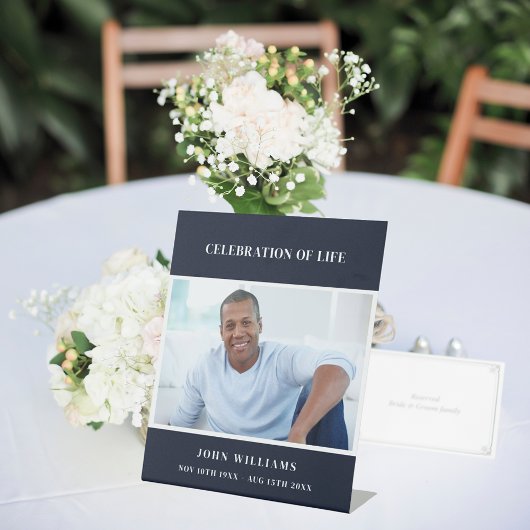 Uitvaart blauwe foto gedenkteken viering van het l reclamebord met voetstuk