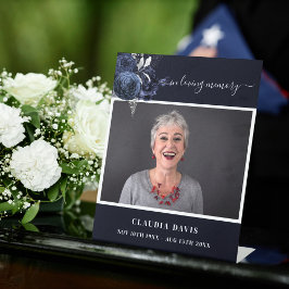 Uitvaart blauwe foto gedenkteken viering van het l reclamebord met voetstuk