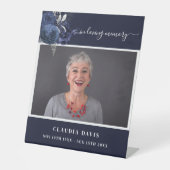 Uitvaart blauwe foto gedenkteken viering van het l reclamebord met voetstuk (Voorkant)