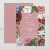 Uitvaart 'Celebration of Life' Roze Roos Bloem Mot Kaart (Voorkant / Achterkant)