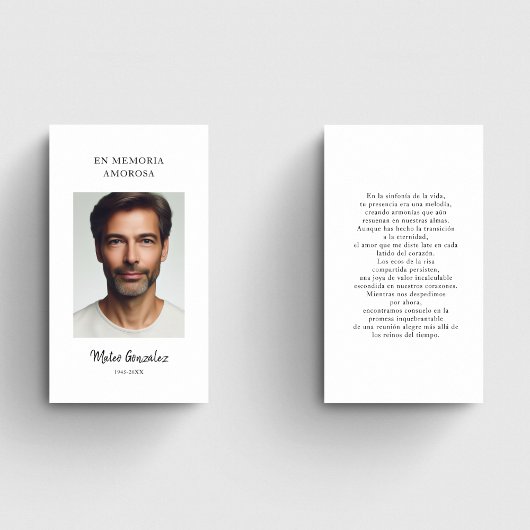 Uitvaart in het Spaans | En Memoria Foto Gebed Kaa Visitekaartje