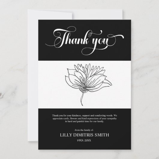 Uitvaart Memorial Black Floral Dank u kaart (Voorkant)