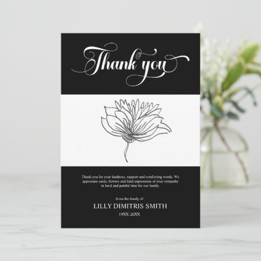 Uitvaart Memorial Black Floral Dank u kaart (Staand voorkant)