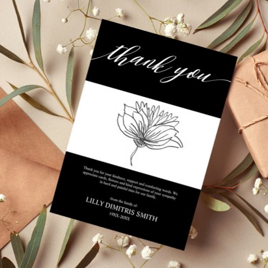 Uitvaart Memorial Black Floral Dank u kaart