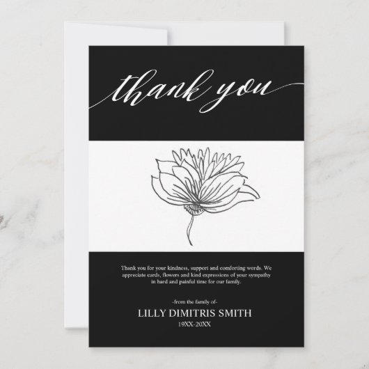 Uitvaart Memorial Black Floral Dank u kaart (Voorkant)