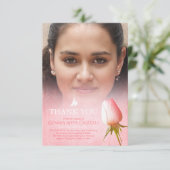 Uitvaart roze roos foto familie dank u kaart (Staand voorkant)