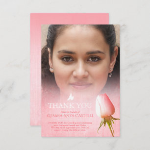 Uitvaart roze roos foto familie dank u kaart