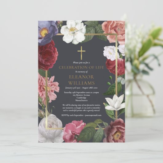 Uitvaart viering van het leven Roos bloemstuk Kaart (Staand voorkant)