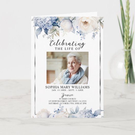 Uitvaartdienst | Bloemig Herdenkingsprogramma Kaart (Voorkant)