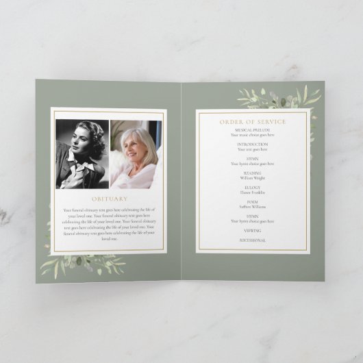 Uitvaartgroen Herdenkingsdienst Order Of Service V Programma (Binnen)