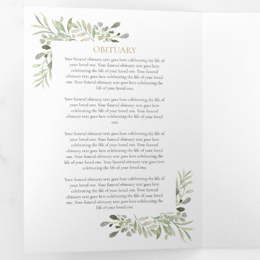 Uitvaartgroen Order Of Service Herdenkingsdienst Drieluik Programma (Binnenzijde eerst)