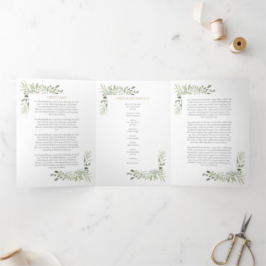 Uitvaartgroen Order Of Service Herdenkingsdienst Drieluik Programma (Binnen)