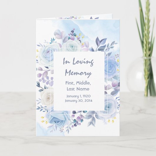 Uitvaartprogramma Aangepaste Blauwe Bloemen Programma (Voorkant)