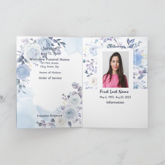 Uitvaartprogramma Aangepaste Blauwe Bloemen Programma (Binnen)