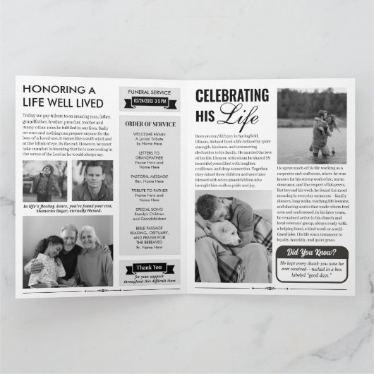 Uitvaartprogramma Celebration of Life Newspaper Ka Kaart (Binnen)