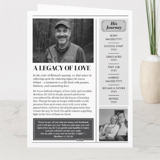 Uitvaartprogramma Celebration of Life Newspaper Ka Kaart (Achterkant)