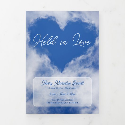 Uitvaartprogramma 'Held in Love Cloud Heart Trifol Drieluik Programma (Cover)