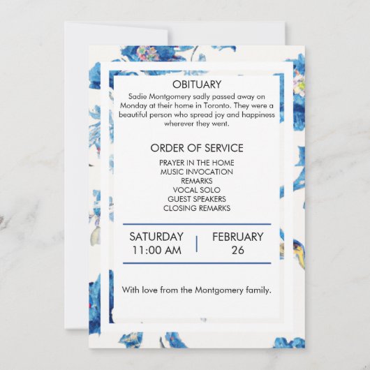 Uitvaartprogramma met blauwe rand kaart (Achterkant)