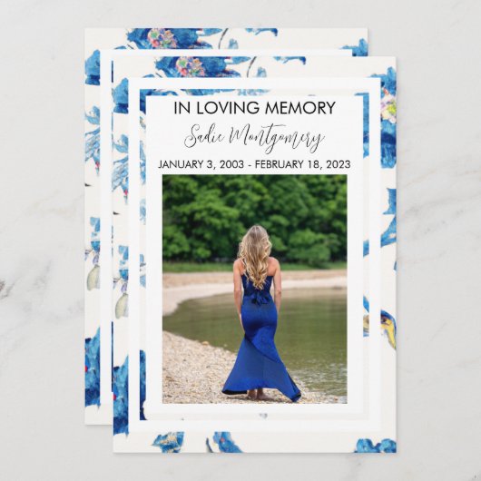 Uitvaartprogramma met blauwe rand kaart (Voorkant / Achterkant)