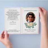 Uitvaartprogramma, roosgouden & witte boeket flyer (Hand)