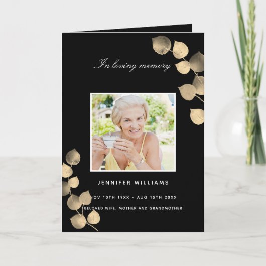 Uitvaartprogramma van de zwarte gouden foto van Eu Bedankkaart (Voorkant)