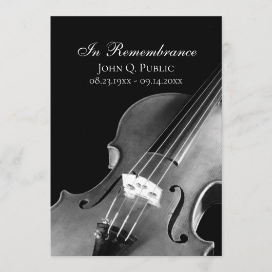 Uitvaartservice voor zwarte witte vioolmuzikant programmakaart (Voorkant)