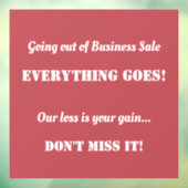 Uitverkoop Advertentie voor Bedrijfsbeëindiging  Raamsticker (Vel 3)