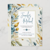 UITVERKOOP! Blauwgroen gele bloemenbruiloft uitnod (Voorkant / Achterkant)