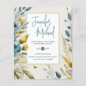 UITVERKOOP! Blauwgroen gele bloemenbruiloft uitnod (Voorkant)