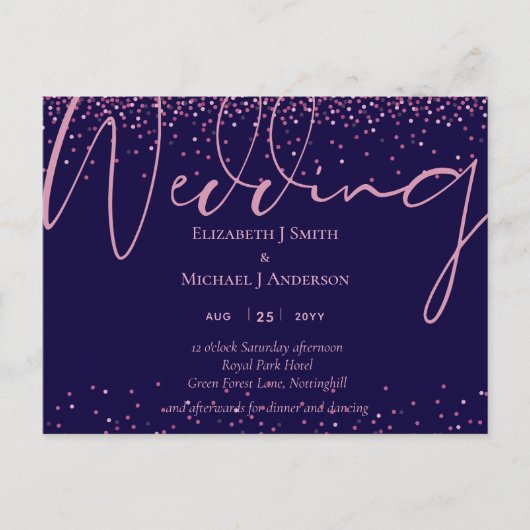 UITVERKOOP! Marineblauwe roze gouden trouwuitnodig Briefkaart (Voorkant)