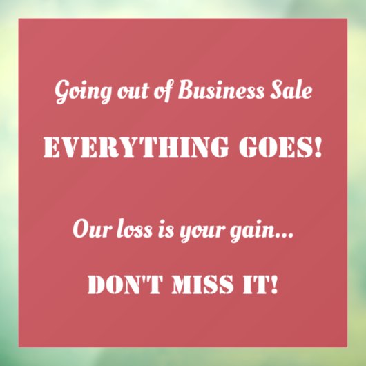 Uitverkoop Reclame Raamsticker (Vel 3)