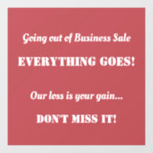 Uitverkoop Reclame voor Bedrijfsbeëindiging Raamsticker (Vel)