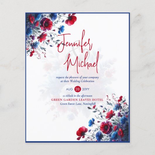 UITVERKOOP! Rood Blauw Paarse Bloemige Bruiloft (Voorkant)
