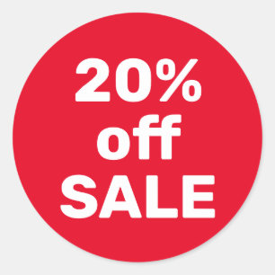 Uitverkoopsticker 20% Korting – Rood & Wit – Moder Ronde Sticker