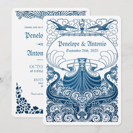  uitvindingen van het Nautical Blue Foil Wedding Kaart (Voorkant / Achterkant)