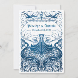 uitvindingen van het Nautical Blue Foil Wedding Kaart