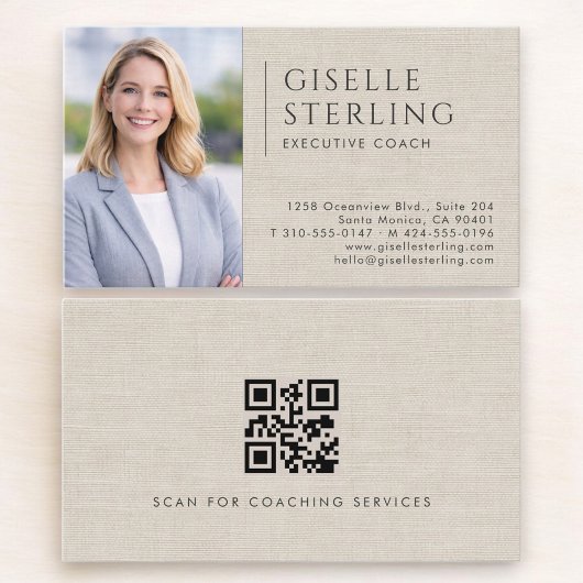 Uitvoerend Coach Linnen Foto QR Code Visitekaartje