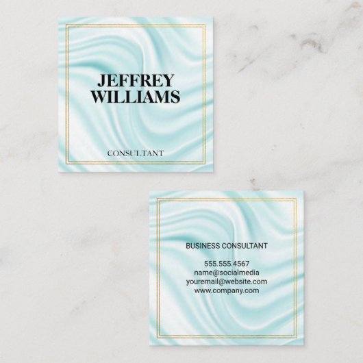 Uitvoerend | Dubbele gouden grens | Silky Drapery Vierkante Visitekaartje (Voorkant / Achterkant)