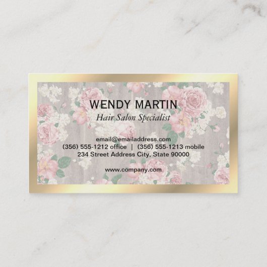 Uitvoerend gouden frame marmeren bloempatroon visitekaartje (Achterkant)