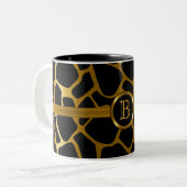 Uitvoerend Monogram - Gold & Black Giraffe Pattern Tweekleurige Koffiemok (Voorkant links)