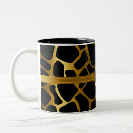 Uitvoerend Monogram - Gold & Black Giraffe Pattern Tweekleurige Koffiemok