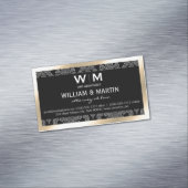 Uitvoerend Monogram Gold Border Damask Magnetisch Visitekaartje (Voorbeeld)