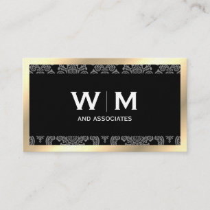 Uitvoerend Monogram Gold Border Damask Visitekaartje