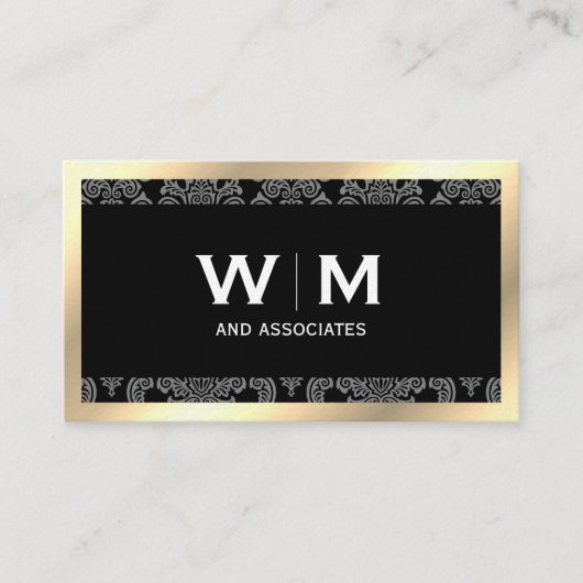 Uitvoerend Monogram Gold Border Damask Visitekaartje (Voorkant)