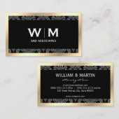 Uitvoerend Monogram Gold Border Damask Visitekaartje (Voorkant / Achterkant)