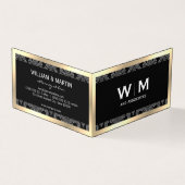 Uitvoerend Monogram Gold Border Damask Visitekaartje (Buitenkant)