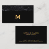 Uitvoerend monogram op leigrijs geborsteld visitekaartje (Voorkant / Achterkant)