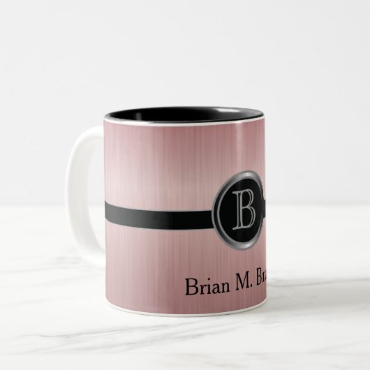 Uitvoerend Monogram - Ruby Brush Steel Tweekleurige Koffiemok (Voorkant links)