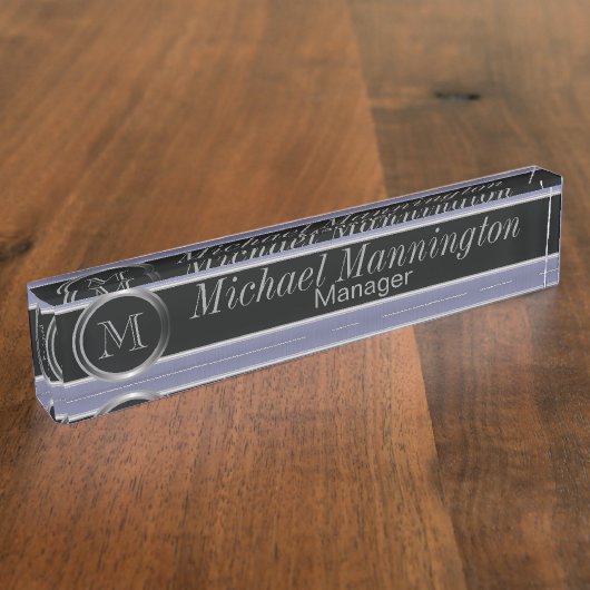 Uitvoerend monogram - Sapphire Brusch Steel Naambordje (Zijkant)